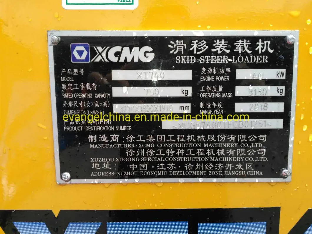 0.45cbm 750kgs Weichai Engine Skid Steer Loader Xt740