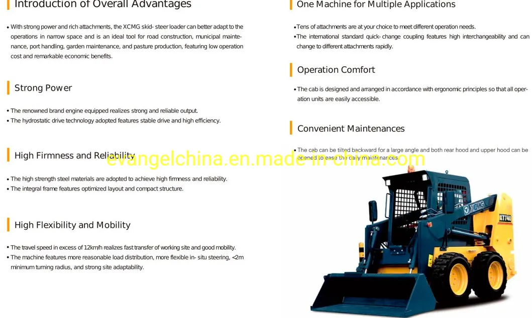 0.45cbm 750kgs Weichai Engine Skid Steer Loader Xt740