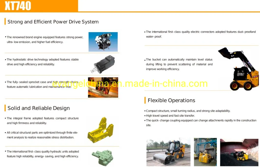 0.45cbm 750kgs Weichai Engine Skid Steer Loader Xt740