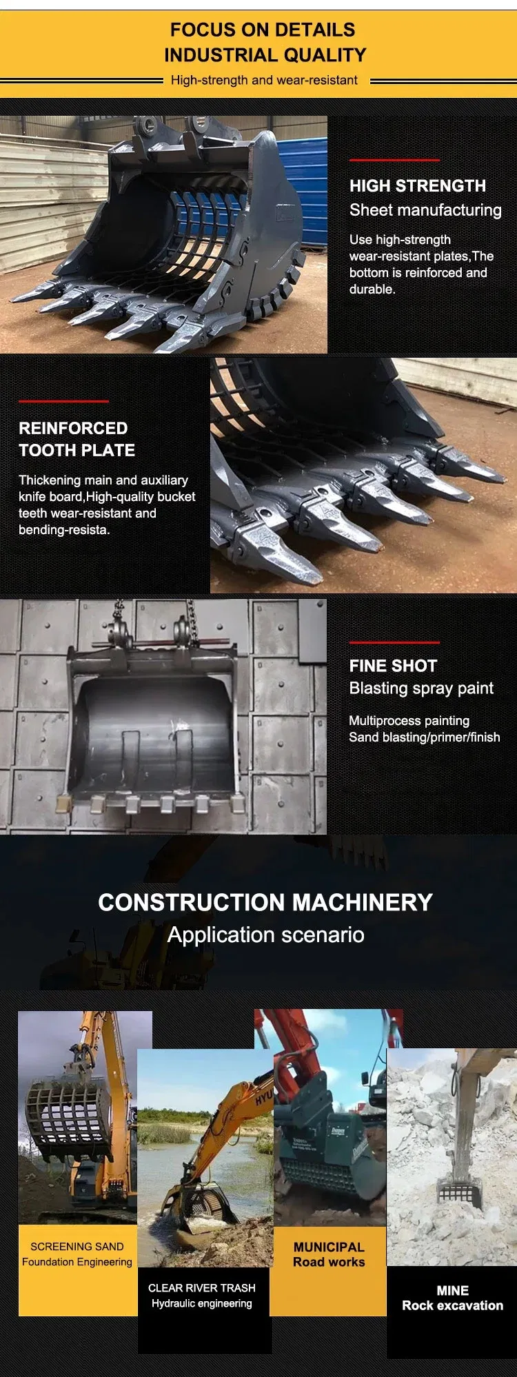 9.5t Excavator Sift Bucket with 90mm*90mm Grid Size