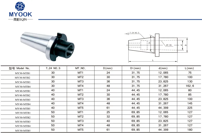 Bt40-MTB2 Shank Morse Taper with Tang Sleeves, CNC Tool Holder, Chuck Holder (WITH DRAWBAR)