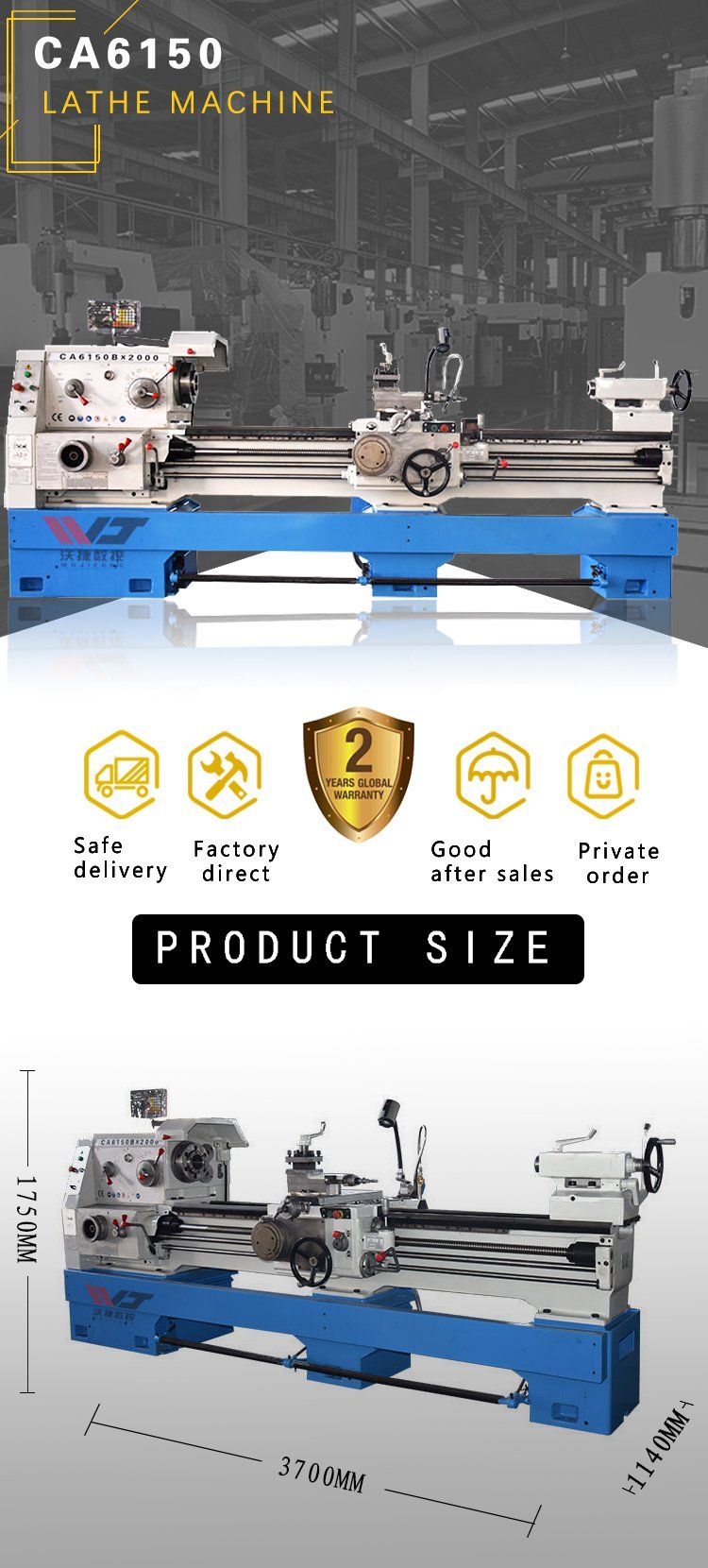 Ca6140 Ca6150 Ca6160 Horizontal Parallel Manual Universal Metal Lathe Machine