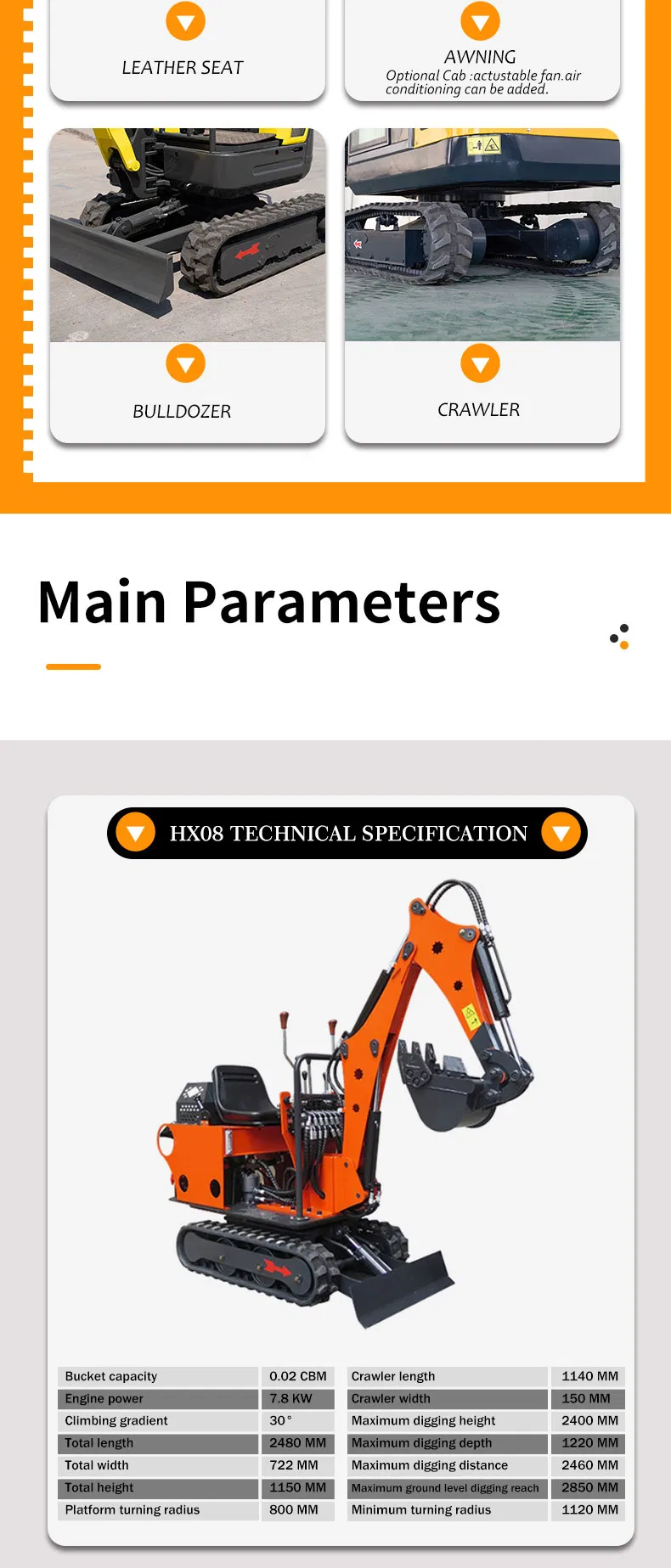 Construction Equipment CE New Crawler Hydraulic Mini Excavators Wheel Excavator Mini Digger Amphibious Excavators with Excavator Parts for Sale