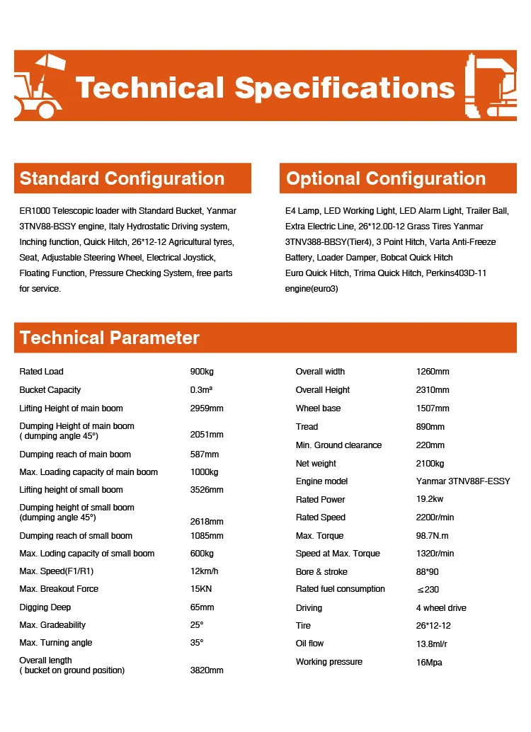 Everun Er1000 1ton Front Discharge European Grapple Forks Construction Machine Wheel Loader