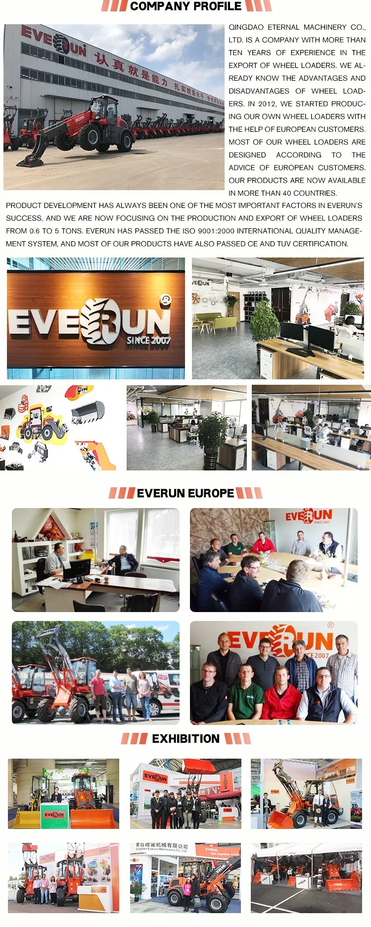 Everun New Designed Earth-Moving Machinery 800kg Er408 CE Certified Mini Wheel Loader