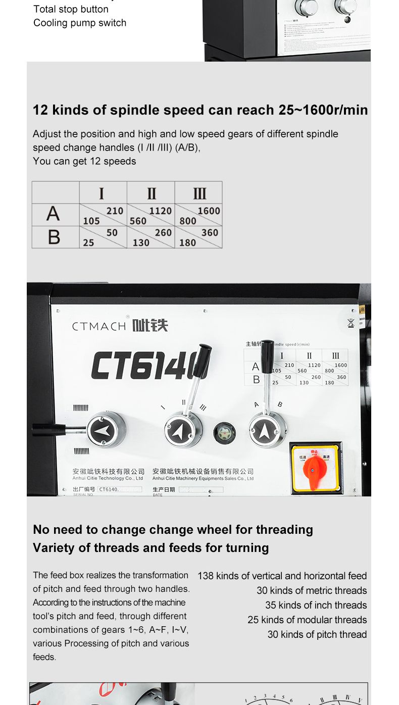 Horizontal Metal Lathe Manual Precision Bench Lathe Machine Price CT6140