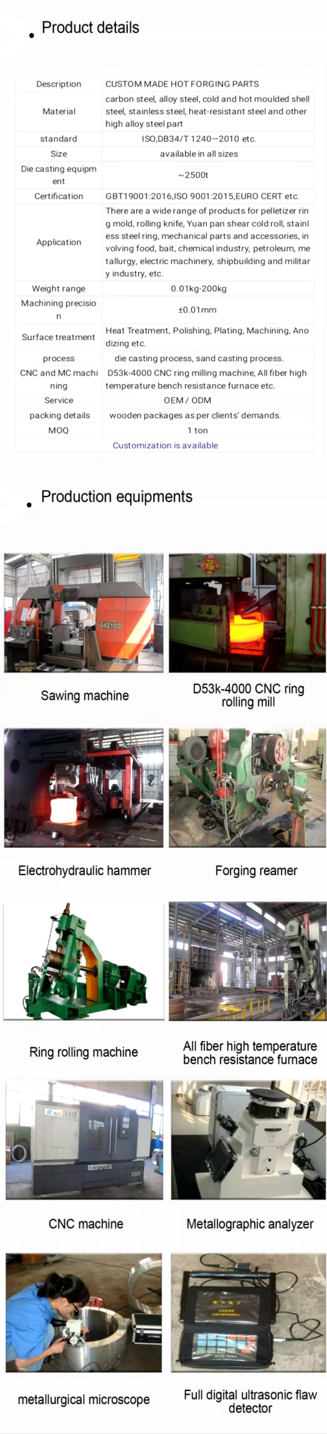 Hot Die Forgings for Agricultural Machinery and Wind Energy Equipment / Machinery