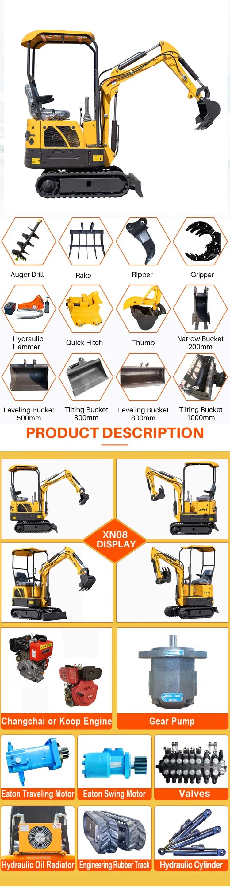 Rhinoceros Construction Machine Heavy Equipment Hydraulic Mini Crawler Excavator Prices