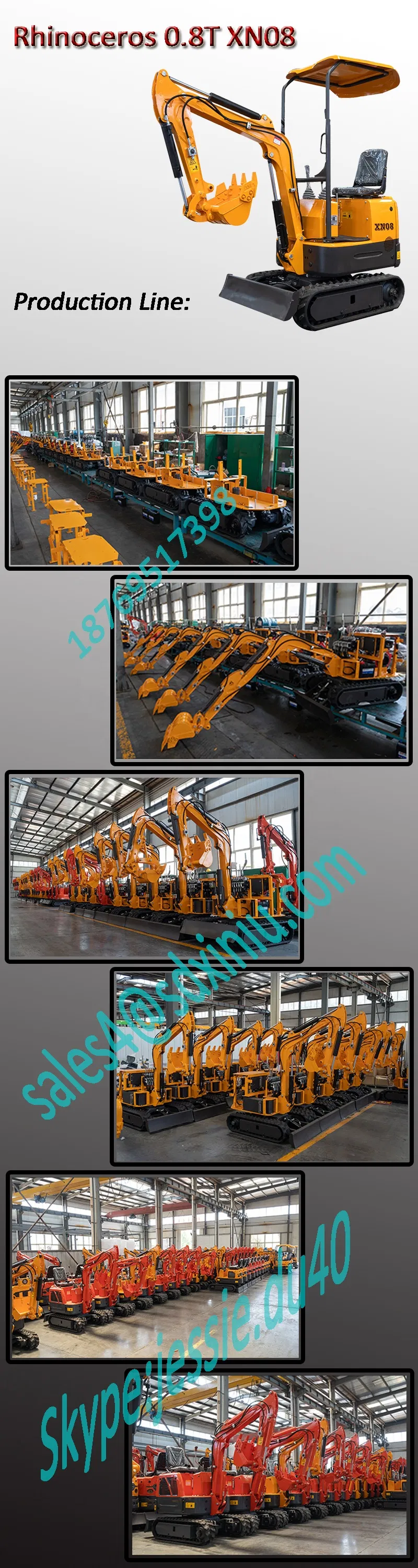 Rhinoceros Small Chinese Mini Excavator for Sale Prices Mini Excavator 800kg with CE