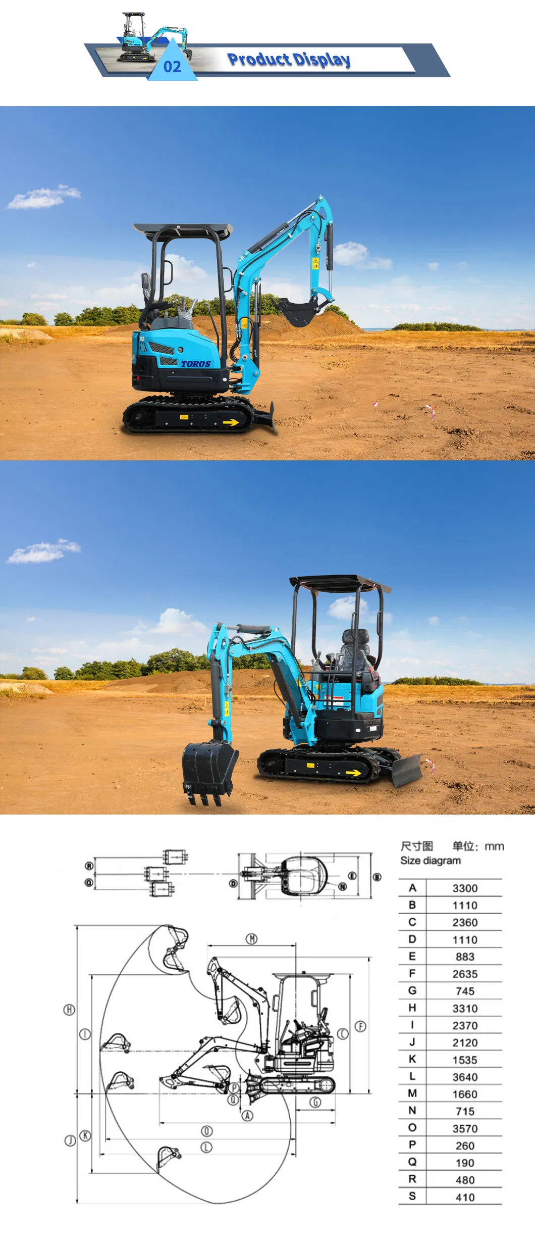 Toros 1550kg Mini Small Digger Bagger Kubota Excavator for Sale