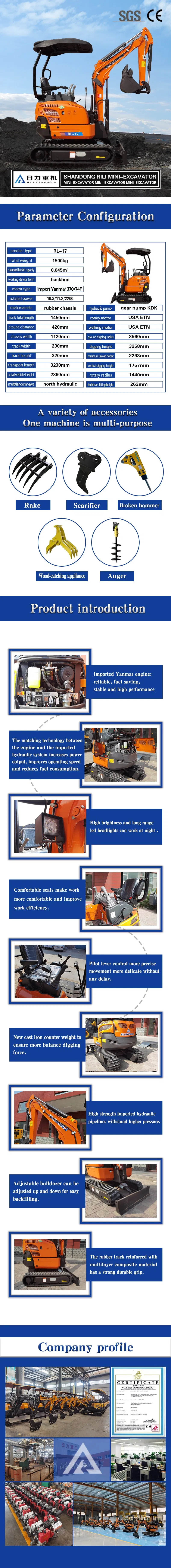 Wholesale Compact Mini Excavator 1500kg Excavators Small Digger with CE EPA